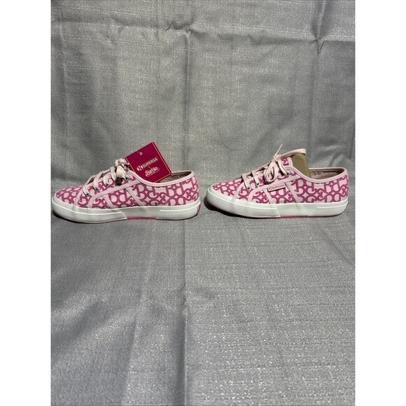 Superga x Barbie Collab Double Pink Denim Print Sneakers Women’s US 6 Canvas - Picture 4 of 12